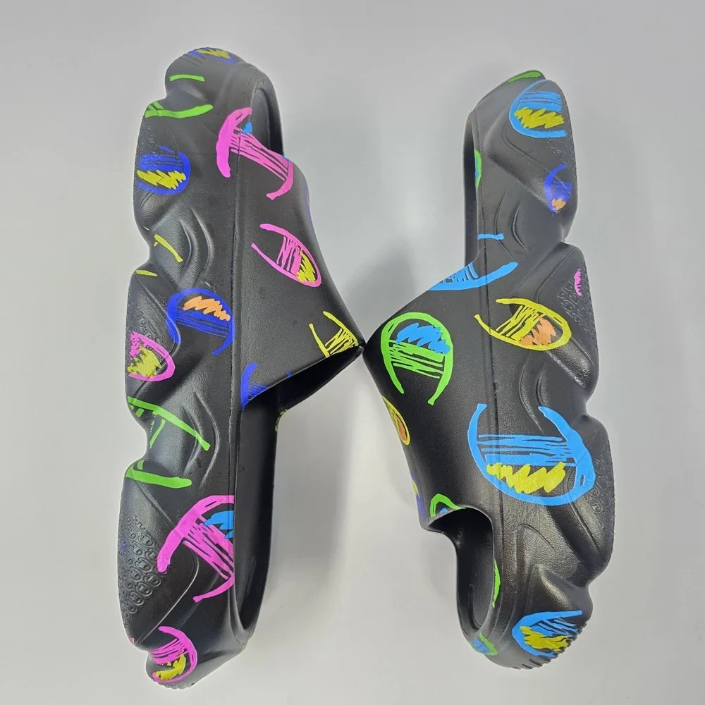 Champion Kids Hyper Slide Black Multicolor Scribble Logo Platform Sandals Size 5